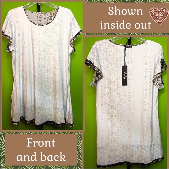 ARTSY NWT L LILY BY  FIRMIANA SLATE GRAY TUNIC W GEOMETRIC PATTERN - Picture 8 of 12